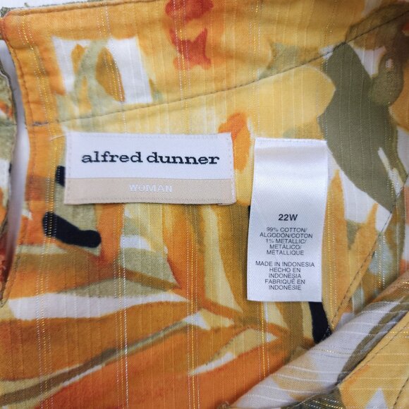 Alfred Dunner Womens Floral Top 22W Cotton Blend 3/4 Sleeve Tropical Leaf Print - Picture 3 of 8